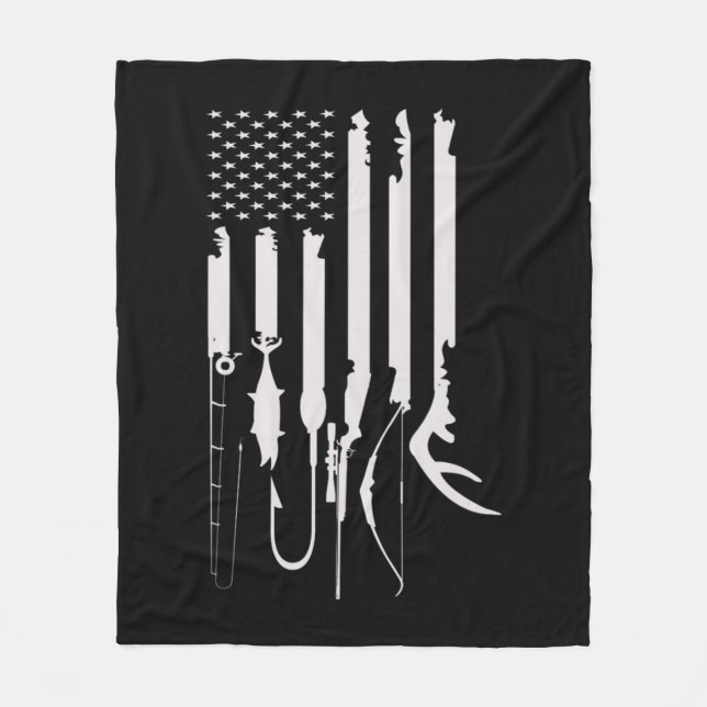 Mens Junting Fishing USA Flag American Themed Deko Fleecedecke (Vorderseite)