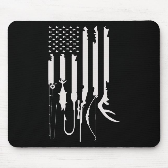 Mens Junting Fishing USA Flag American Themed Deko Mousepad (Vorne)