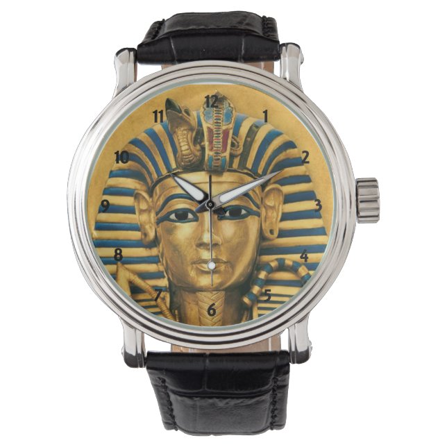 Mens King Tut Egyptian Black Leather Strap Watch Armbanduhr (Vorderseite)