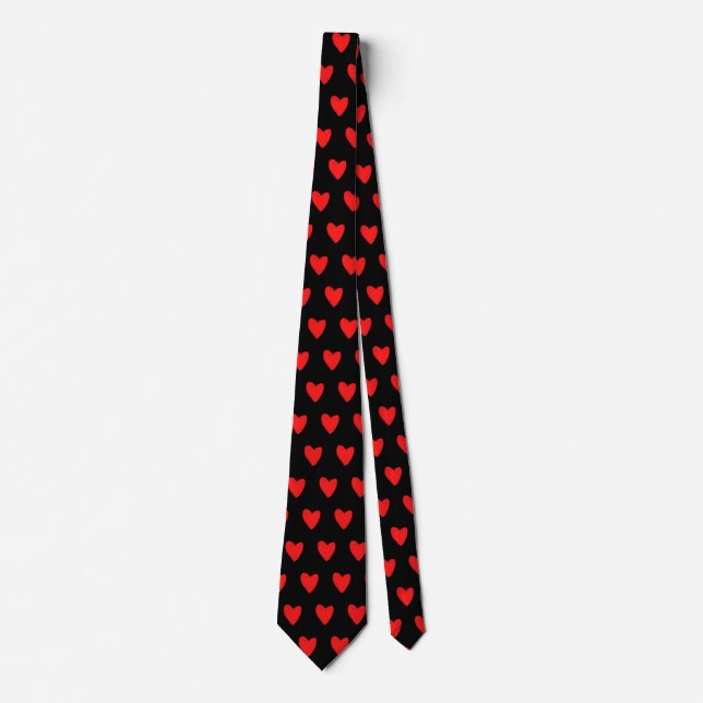 Mens Krawatte Black Red Hearts Necktie (Vorderseite)