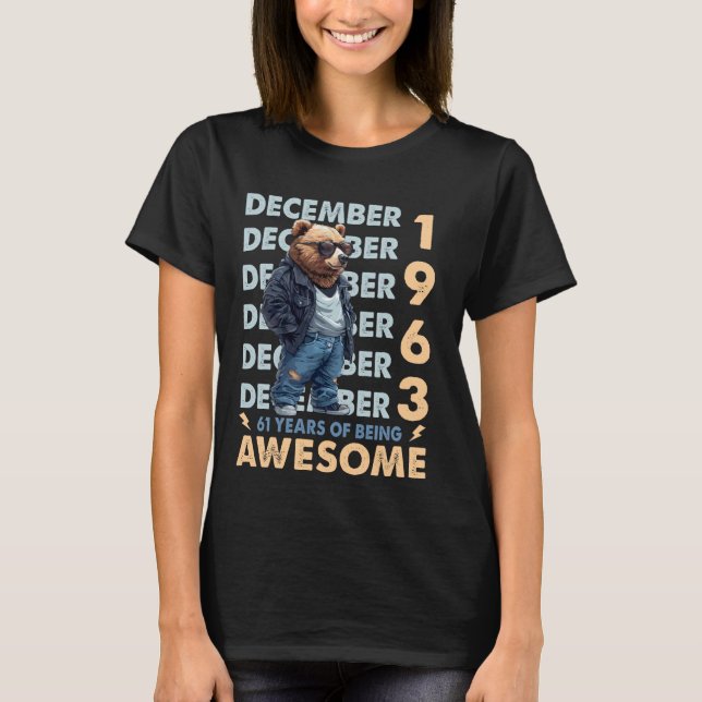 Mens Legend Dezember 1963 61st Birthday Bear 61 Ye T-Shirt (Vorderseite)