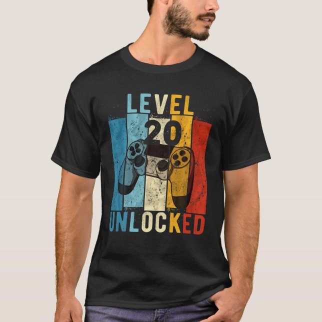 Mens Level 20 unverschlossener Video Gamer 20 Jahr T-Shirt (Vorderseite)