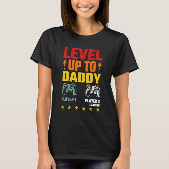 Mens Level Up Daddy wird Vater Pater Gamerlevel T-Shirt (Vorderseite)