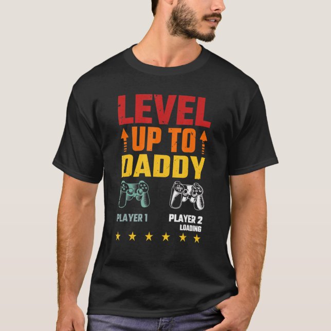 Mens Level Up Daddy wird Vater Pater Gamerlevel T-Shirt (Vorderseite)