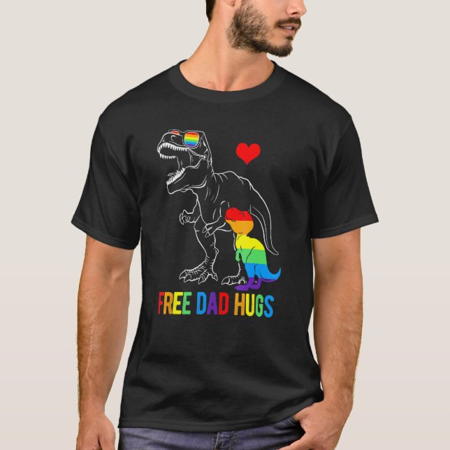 Mens Lgbtq Free Vater Hugs Dinosaur Rex Daddy Ally T-Shirt (Vorderseite)