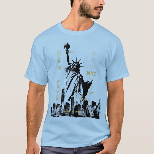 Mens Light Blue Nyc Liberty Statue Manhattan T-Shirt (Vorderseite)