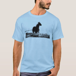 Mens Light Blue T Shirt Running Horning Front & Ba