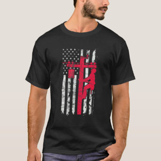 Mens Lineman USA American Flag Electrician Line Wo T-Shirt