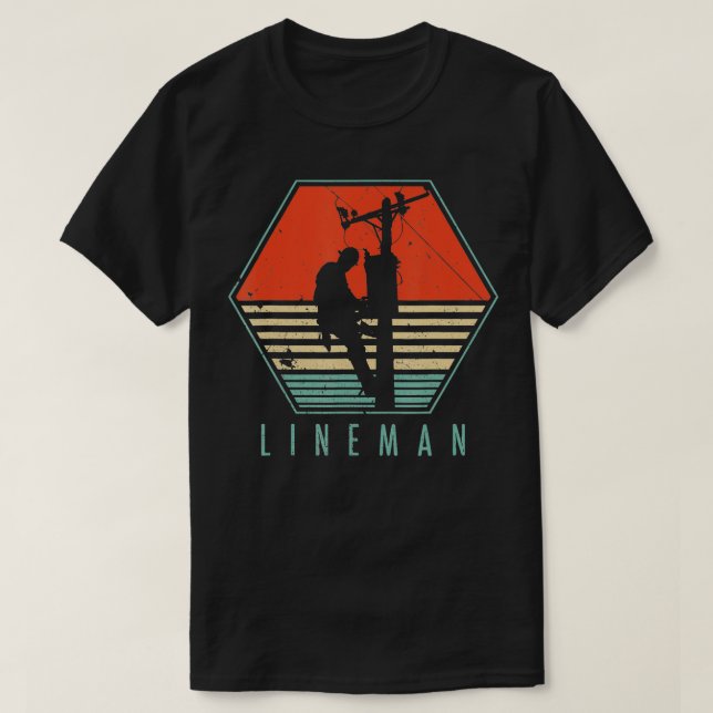 Mens Lineman Vintag Retro Electrical Gift T-Shirt (Design vorne)