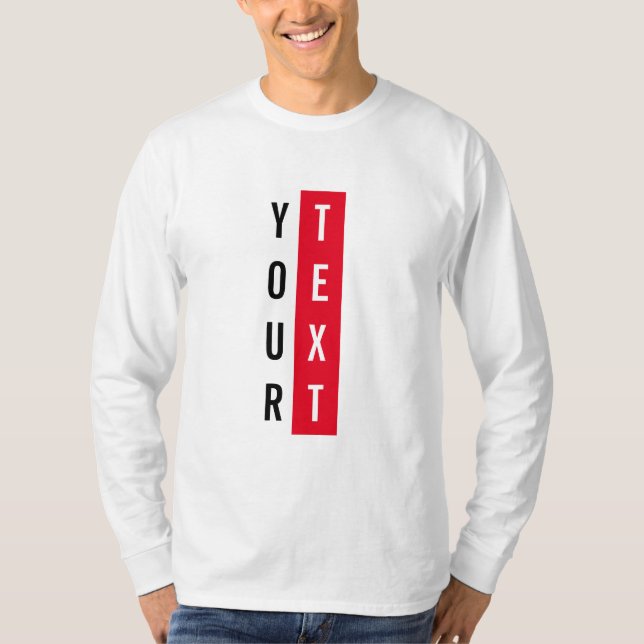 Mens Long Sleeve Weiß und Rot Modern Template T-Shirt (Vorderseite)