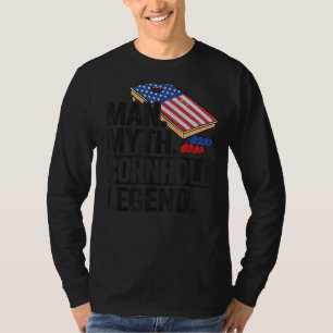 Mens Man Myth Cornhole Legend USA Flag Corner Hole T-Shirt