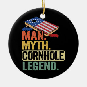 Mens Man Myth Cornhole Legend USA Flag Cornwall Ho Keramik Ornament