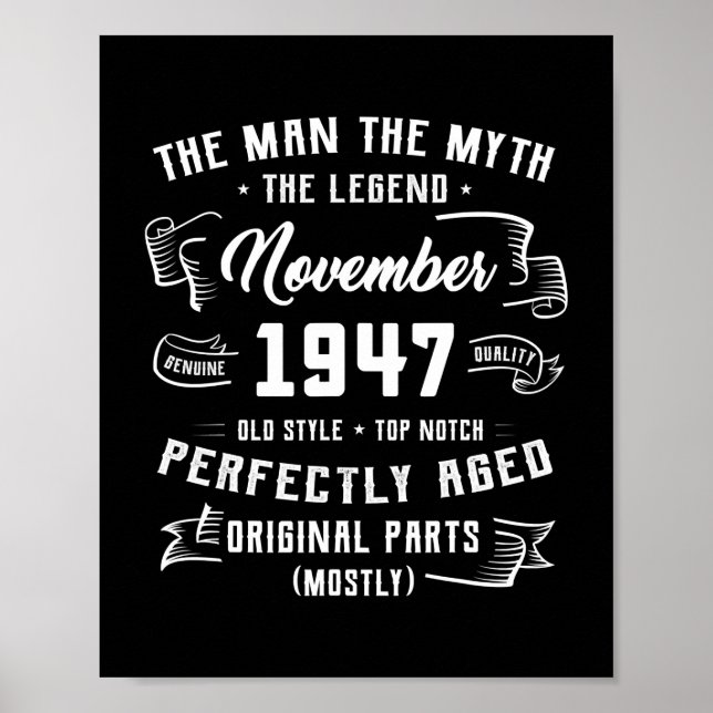 Mens Man Myth Legend November 1947 75th Birthday Poster (Vorne)