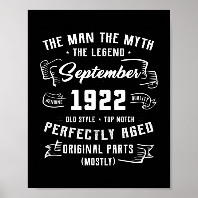 Mens Man Myth Legend September 1922 100. Poster (Vorne)