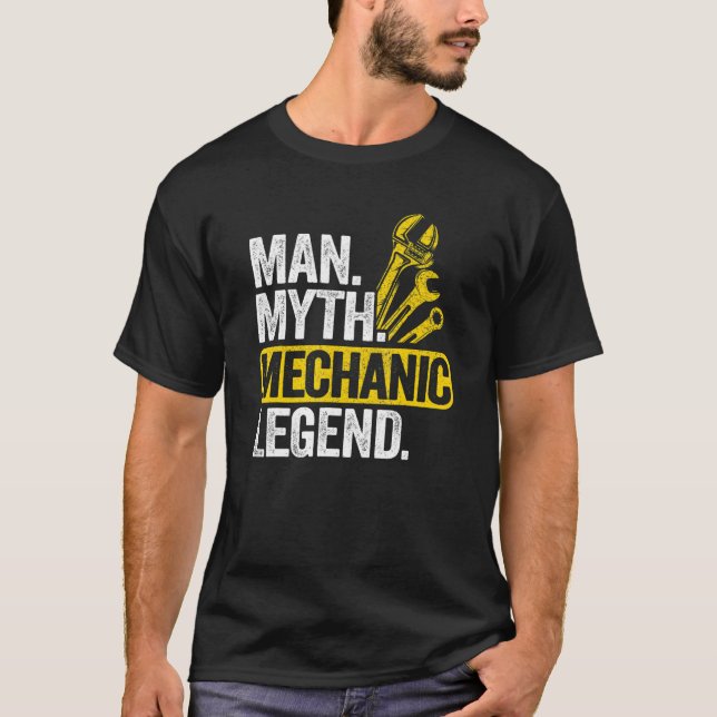 Mens Man Myth Mechanische Legende Auto Typ Garage  T-Shirt (Vorderseite)