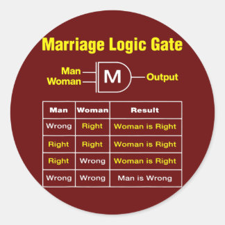 Mens Marriage Logic Gate Funny Semiconductor Runder Aufkleber