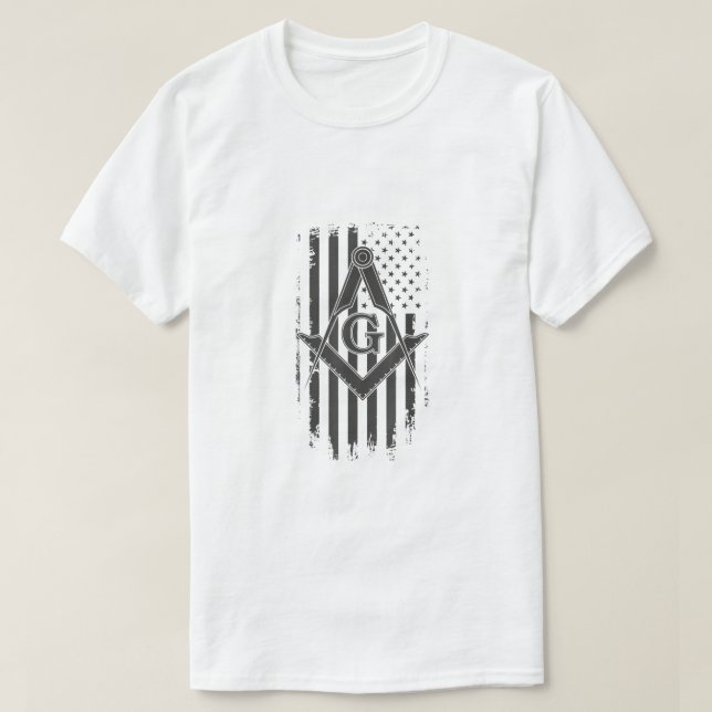 Mens Masonic American Flag Square und Compass Fire T-Shirt (Design vorne)