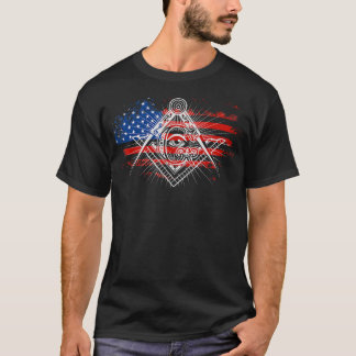 Mens Masonic American Flag Square und Compass T-Shirt