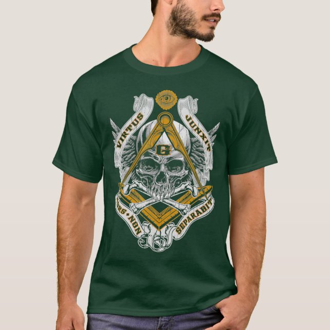 Mens Masonic Skull Virtus Junxit Mors Non Gift T-Shirt (Vorderseite)