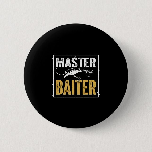 Mens master baiter funny fishing graphic button (Vorderseite)