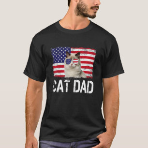 Mens Mens Cat Vater US Flag 4. Juli Patriotic T-Shirt
