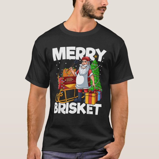 Mens Merry Brisket Christmas in July Santa BBQ Smo T-Shirt (Vorderseite)