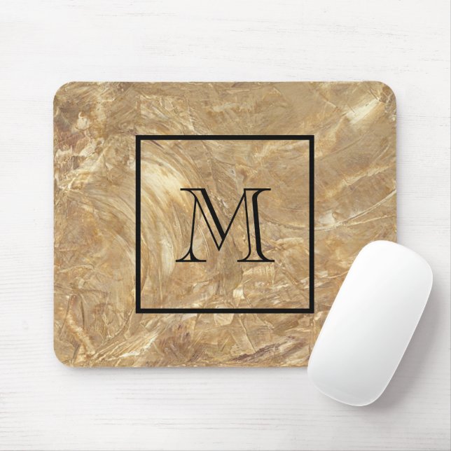 Mens Mit Monogramm Creme Marble Mousepad (Mit Mouse)