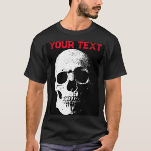 Mens Modern Black Red Halloween Skull Horror Text T-Shirt