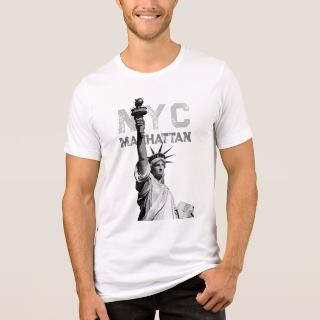 Mens Modern Liberty Statue Nyc Manhattan White Tri-Blend Shirt (Vorderseite)