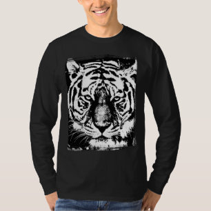 Mens Modern Trendy Long Sleeve Tiger Face Black T-Shirt
