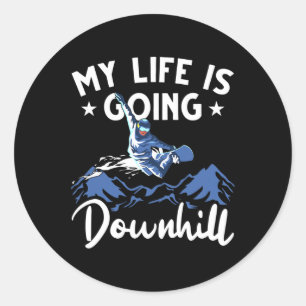 Mens Mountain Snowboard mein Leben geht bergab Runder Aufkleber