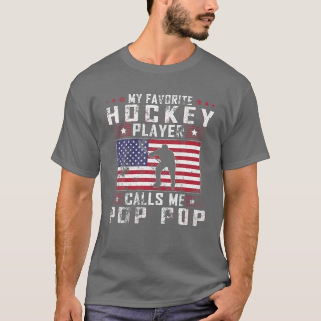 Mens My Lieblings-Hockey-Spieler nennt mich Pop Po T-Shirt (Vorderseite)