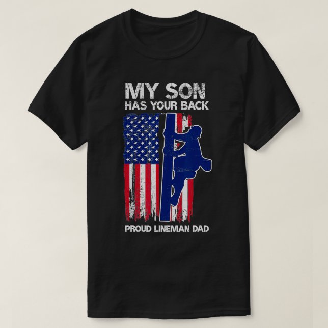 Mens My Son hat Ihren Rücken stolz Lineman Vater L T-Shirt (Design vorne)