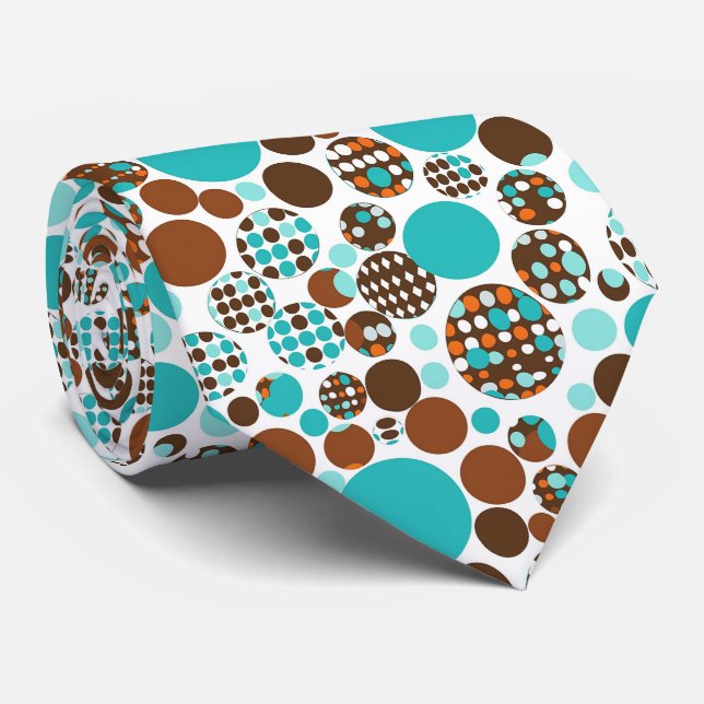 Men's Necktie Turquoise Brown Circles Krawatte (Gerollt)