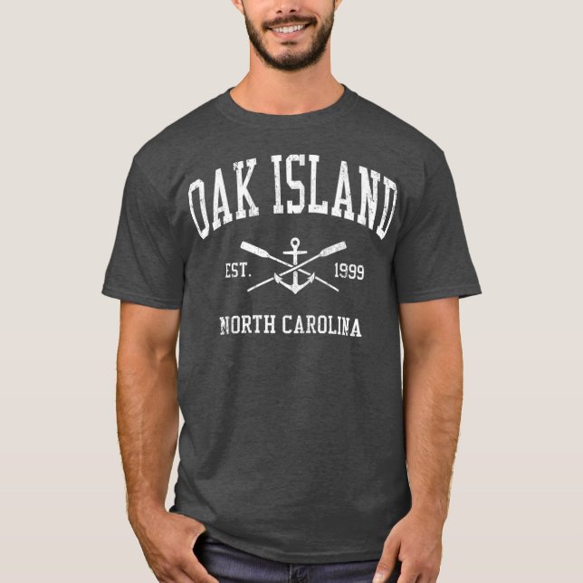 Mens Oak Island NC Vintages Überseeboot T-Shirt (Vorderseite)