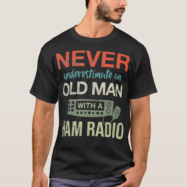 Mens Old Man mit Ham Radio Antenna Ham Radio T-Shirt (Vorderseite)