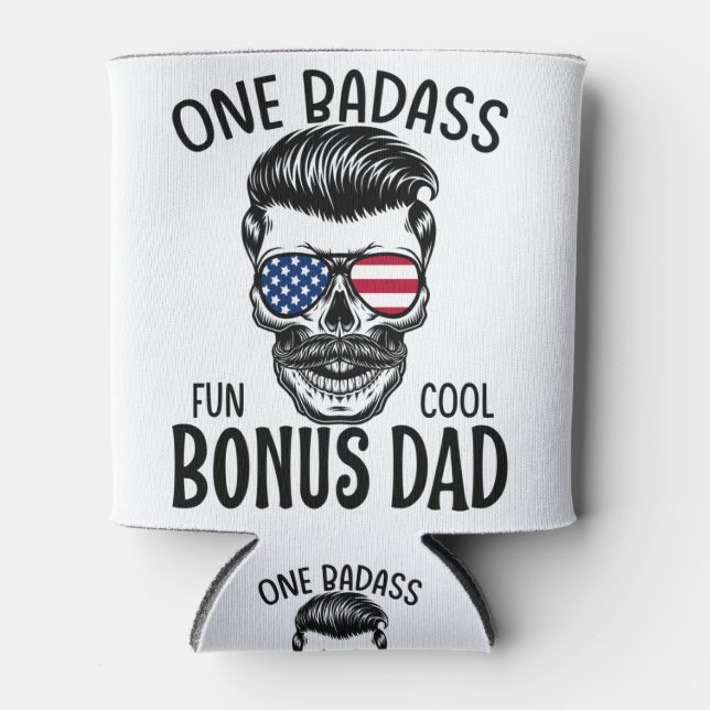 Mens One Badass Bonus Step Vater Funny Gift Geburt Dosenkühler (Vorderseite)
