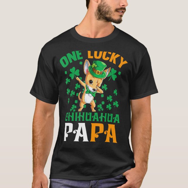 Mens One Lucky Dog Papa Funny Chihuahua Vater St P T-Shirt (Vorderseite)