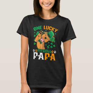 Mens One Lucky Dog Papa Funny Pitbull Vater St Pat T-Shirt