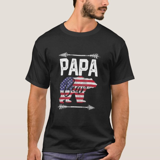 Mens Papa Bear American Flag 4. Juli Vater's T-Shirt (Vorderseite)
