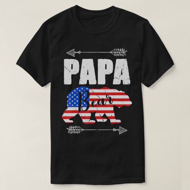 Mens Papa Bear American Flag 4. Juli Vater's T-Shirt (Design vorne)
