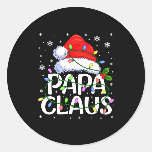 Mens Papa Claus Christmas Lights Long Sleeve  Runder Aufkleber (Vorderseite)