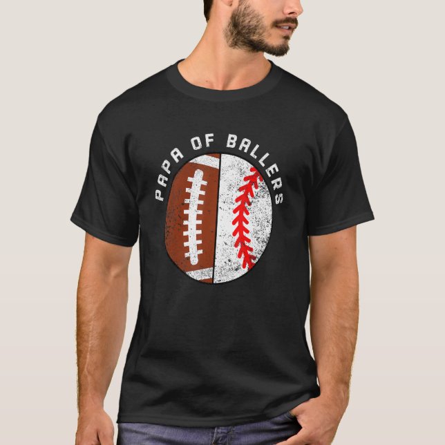 Mens Papa of Ballers Football Baseball Papa T-Shirt (Vorderseite)