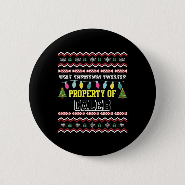 Mens Personalisiert Vorname Caleb Ugly Christmas Button (Vorderseite)