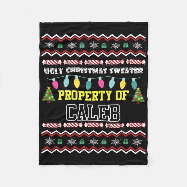 Mens Personalisiert Vorname Caleb Ugly Christmas Fleecedecke (Vorderseite)