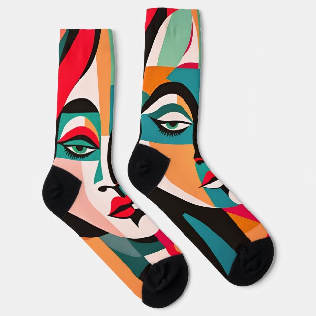 MENS PICASSO STIL PORTRAIT FARBFARBIG GEOMETRIC SOCKEN (Rechts)