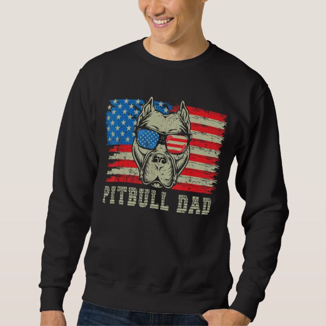 Mens Pitbull Vater American Pit Bull Dog Us Flag 4 Sweatshirt (Vorderseite)