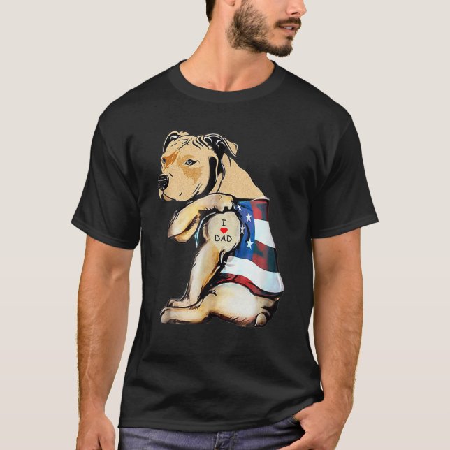 Mens Pitbulls Dog Tattoo I Lieben Vater T-Shirt (Vorderseite)
