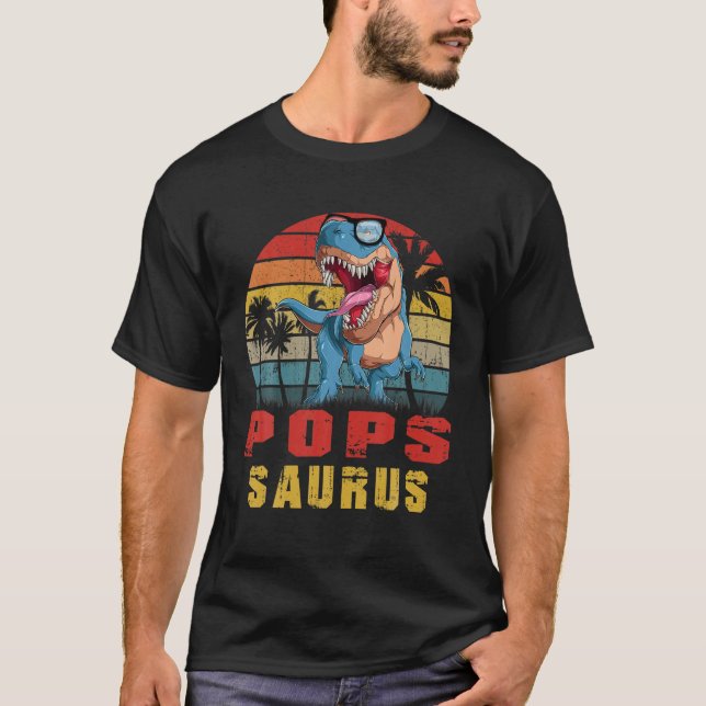 Mens Pops Saurus Dinosaur Funny Popssaurus T Rex L T-Shirt (Vorderseite)