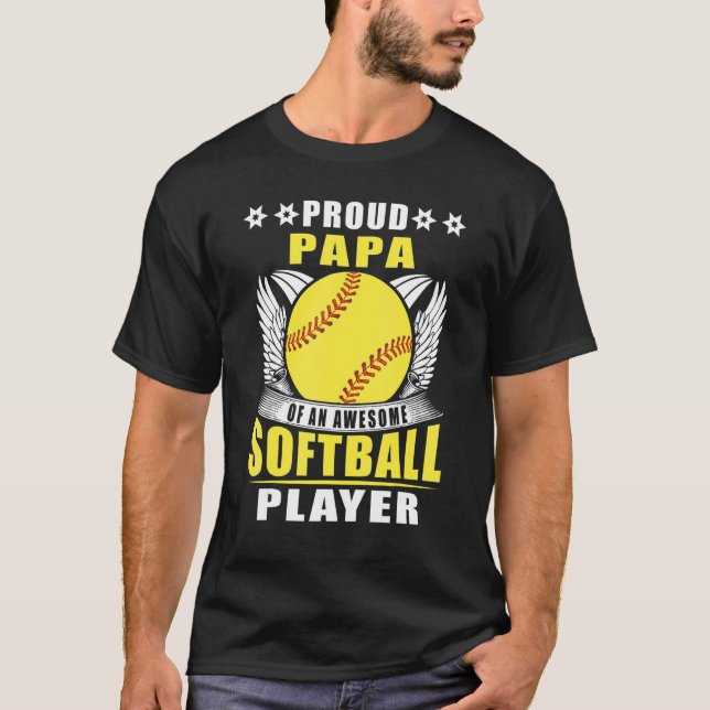 Mens Proud Papa Of An Awesome Softball Player Soft T-Shirt (Vorderseite)